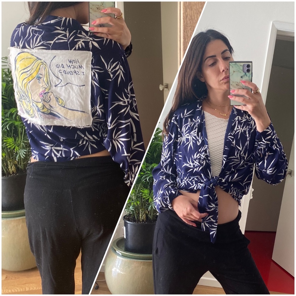 Vintage tie crop Hawaiian shirt top